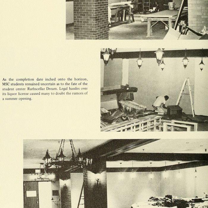 La Campana Yearbook page from 1973 about Student Center Rathskeller