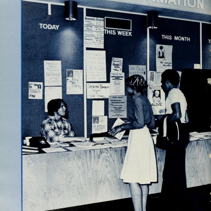 1977 photo of Student Center Information Desk