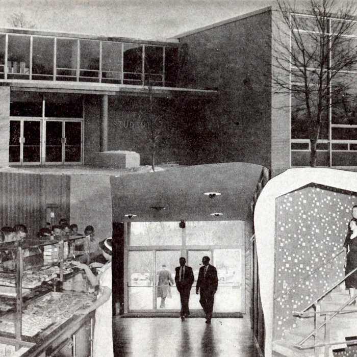 Black and white photos of Life Hall from the 1960's