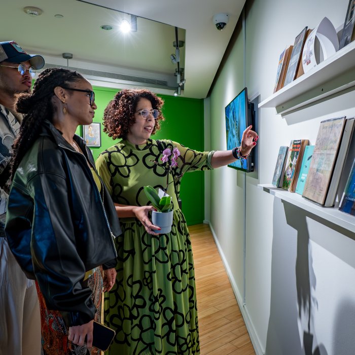 People looking at artwork