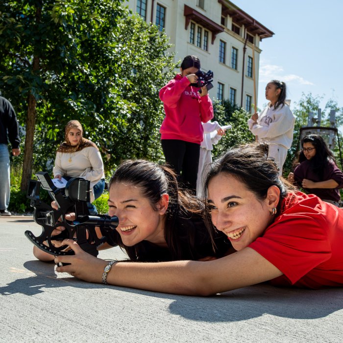 Students filming on campus