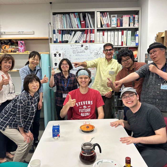 silly group photo in conference room