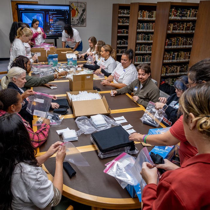 Montclair employees volunteered to bag personal items for Covenant House.
