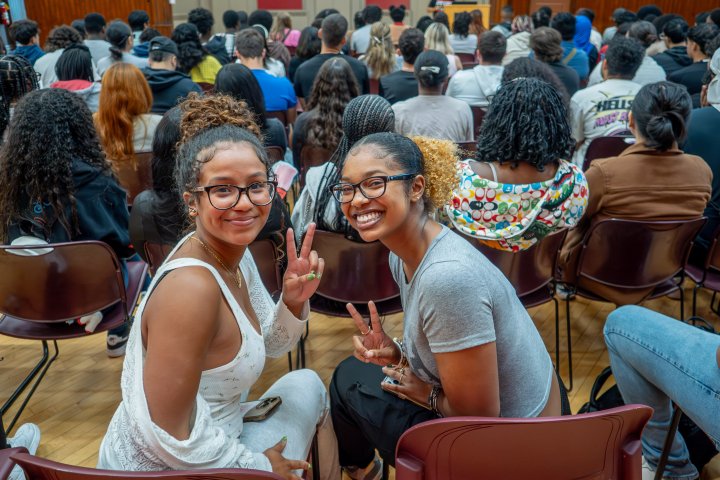 Two women smiling 