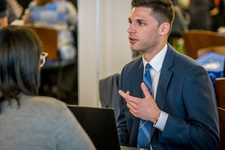 a student interviews at the career fair