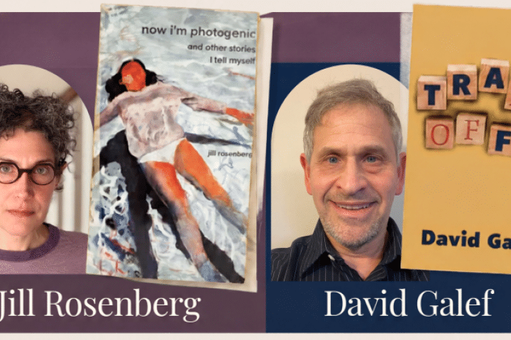 Photo of Authors Jill Rosenberg and David Galef with their book covers next to their photos