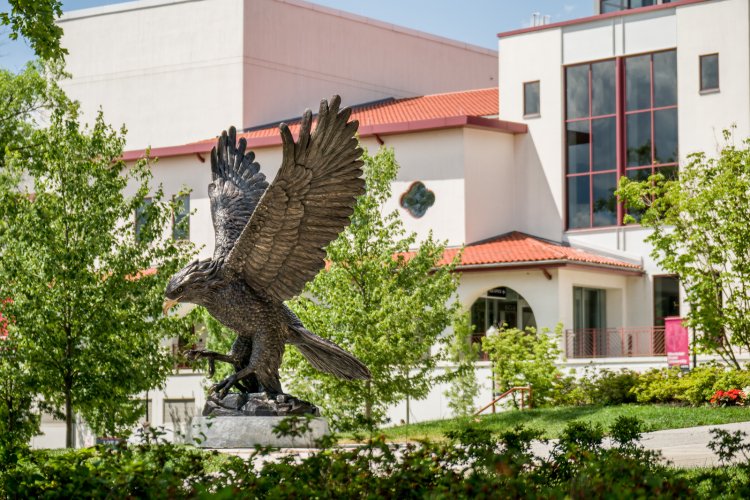 red hawk statue