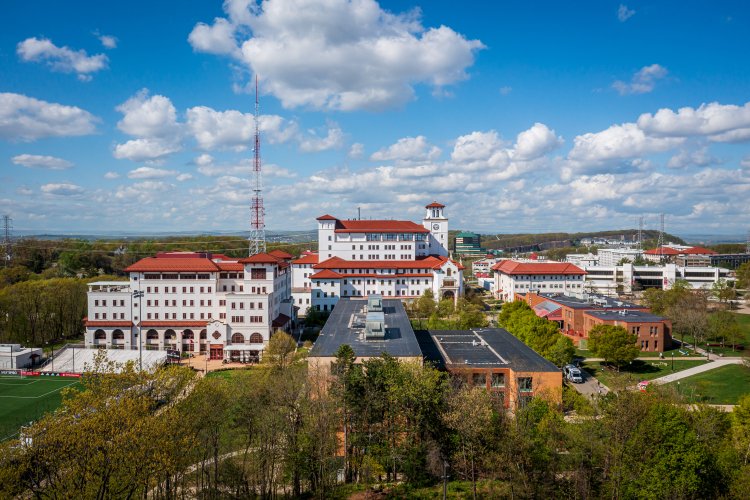 Drone shot of Montclair's campus.