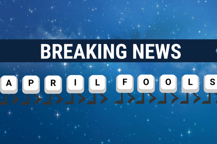 Keyboard keys that spell out "April Fools" holding a banner that says Breaking News