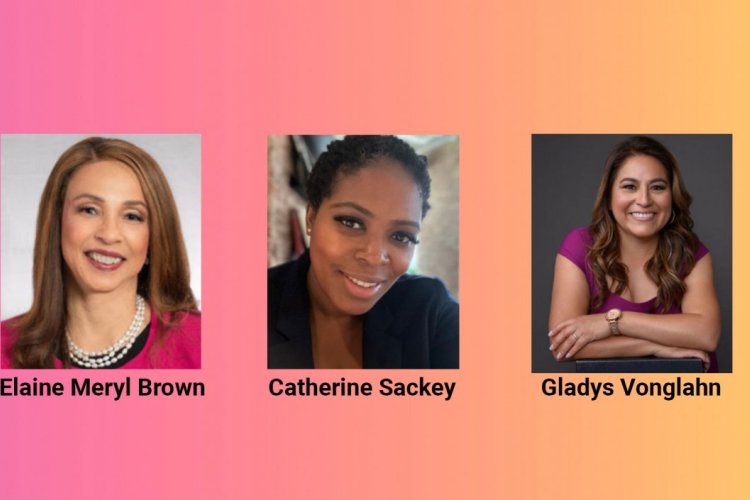headshots of Elaine Meryl Brown, Catherine Sackey, and Gladys Vonglahn