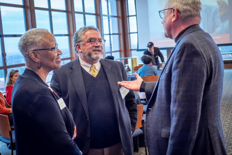 three participants chat