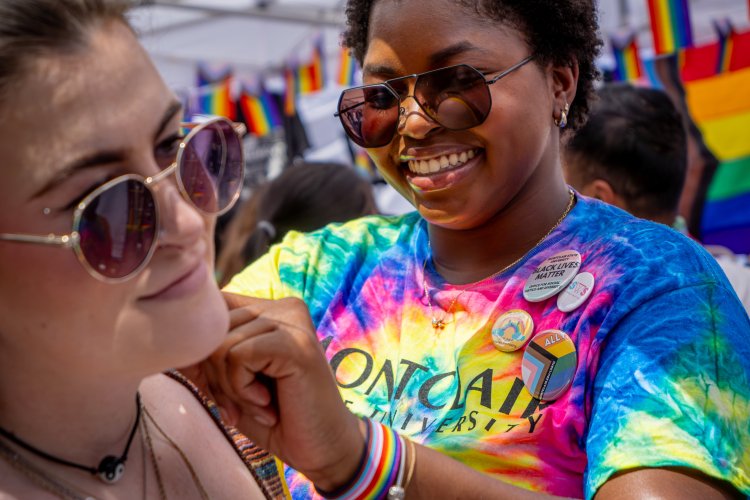 student at pride in montclair tie-dye shirt