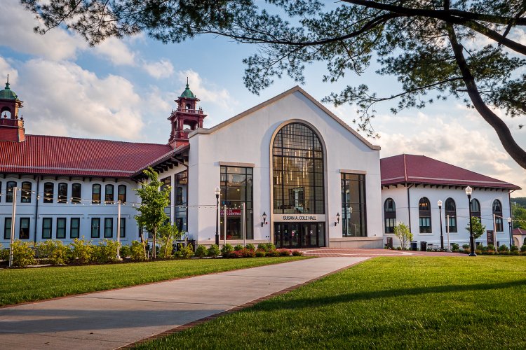 front entrance of Cole Hall with a clear sky