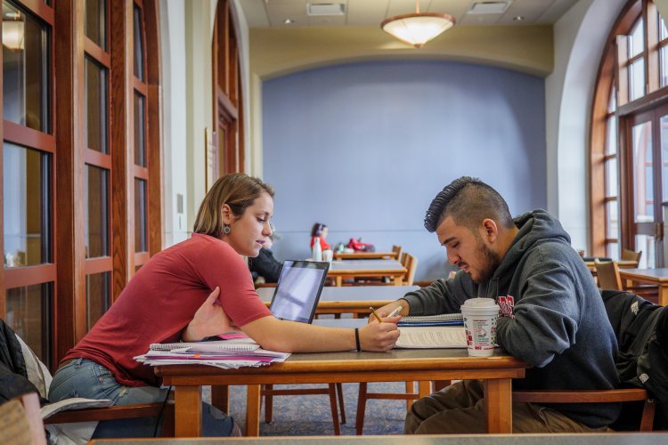 two students study in University Hall