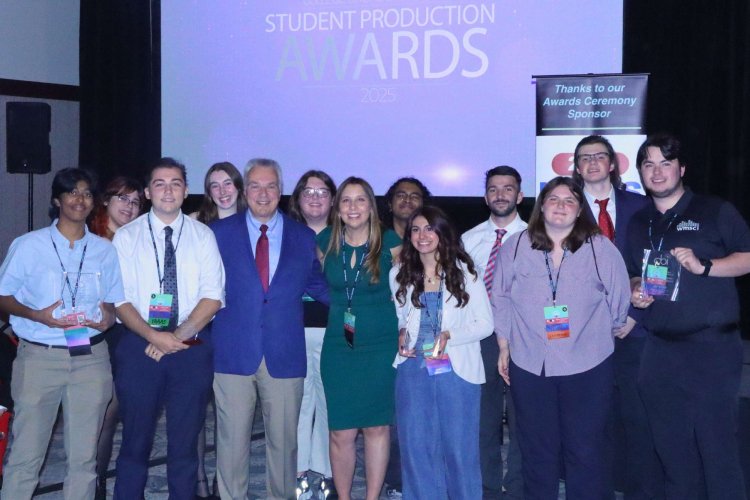Group of students with Professor Tom Kaminski and faculty supervior Anabella Poland at the CBI awards in NYC.