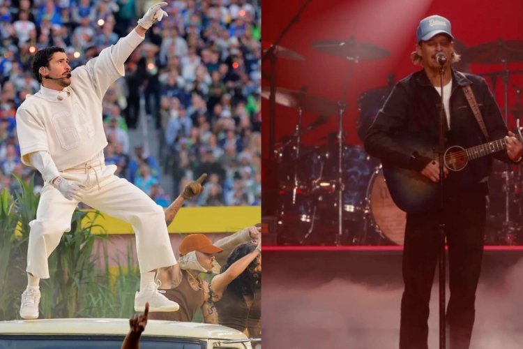 Bad Bunny left side and Kid Rock on the right side, comparison view.