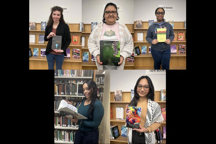 collage of graduating seniors holding books