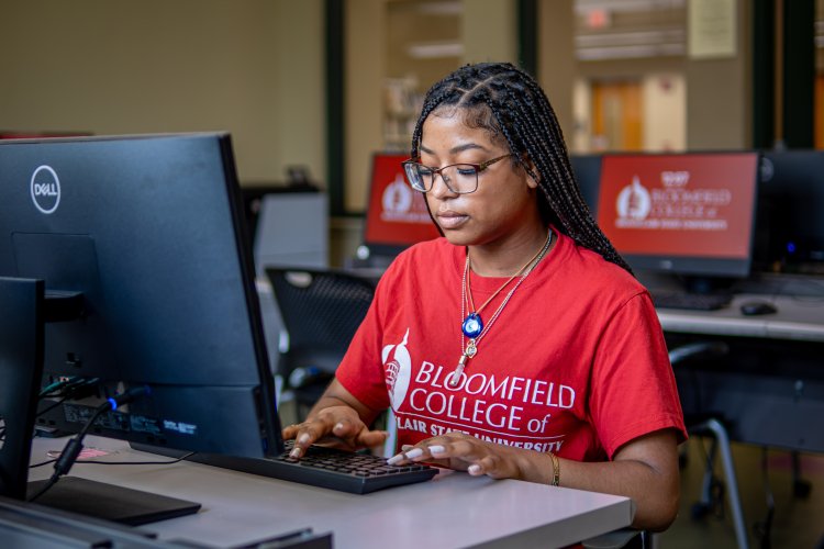 Woman sitting at computer