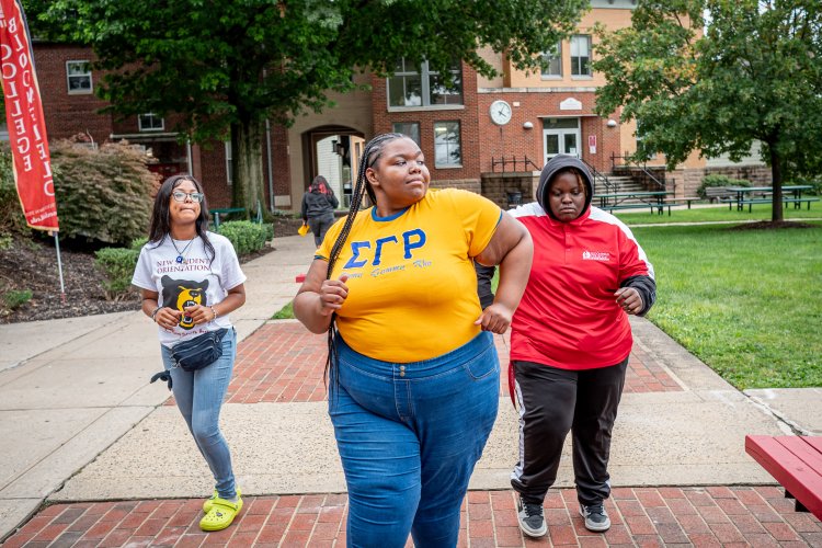 Students walking outside