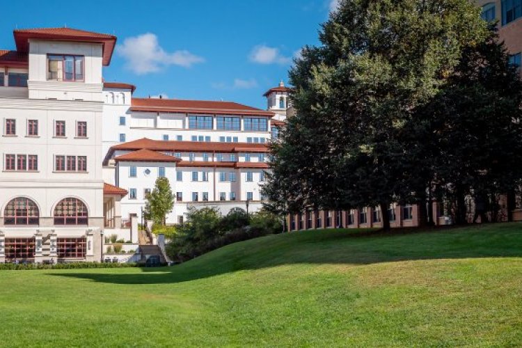 Exterior photo of Dickson Hall and the Feliciano School of Business at Montclair State University