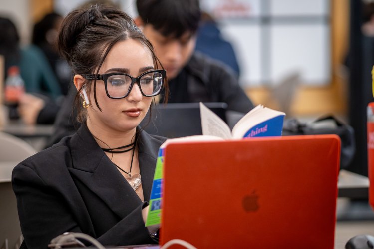 Student sitting at computer