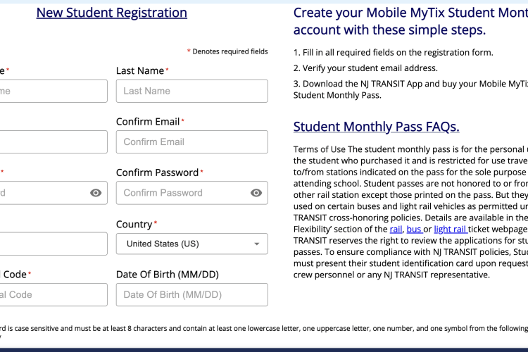 Screen shot of NJ Transit Discount