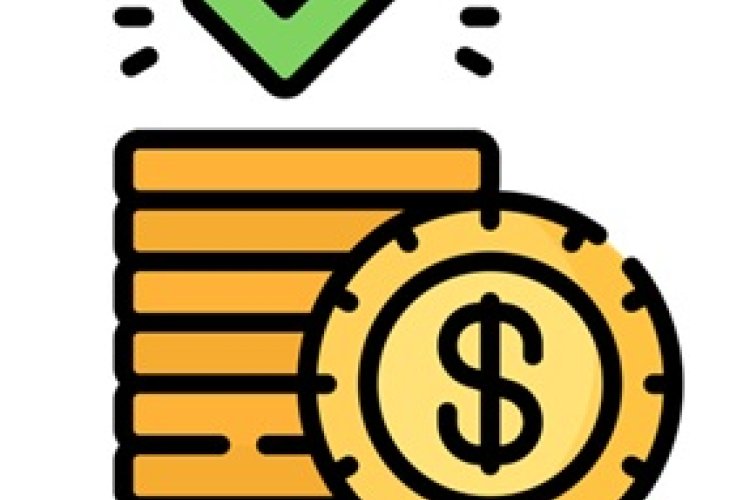 clipart of a green checkmark over gold coins
