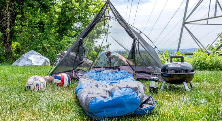 camping package example staged outside