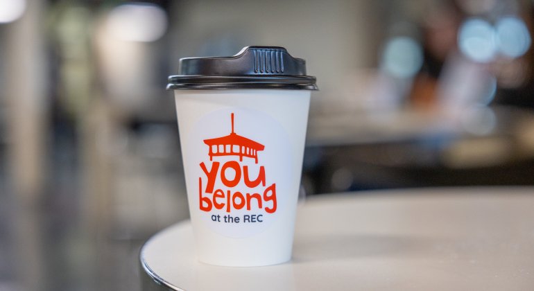 coffee cup that says you belong at the rec