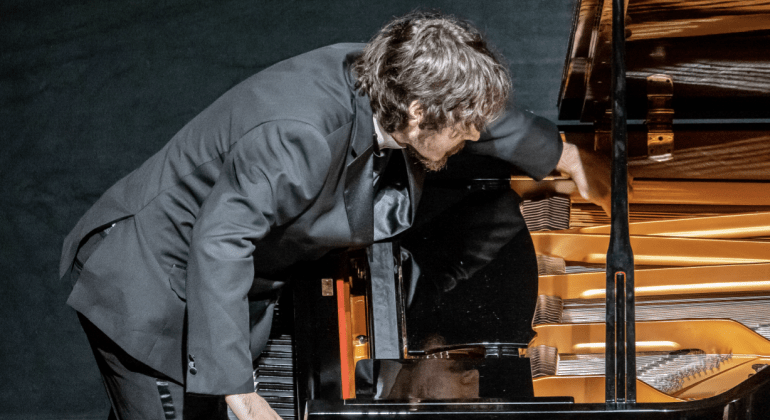 Compositiong student performing with piano