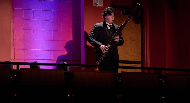 Student performing on bassoon at the Kaleidoscope performance