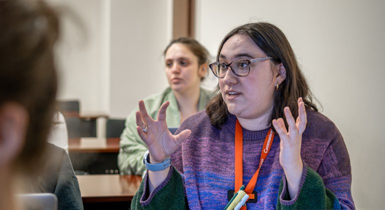 CSND student engages with professor in classroom