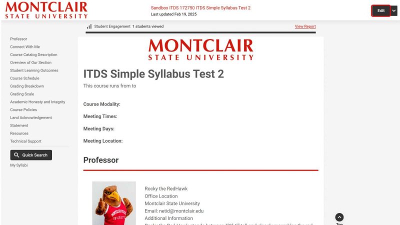Finalized syllabus with the Edit button annotated