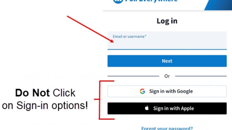 Poll Everywhere Log in page