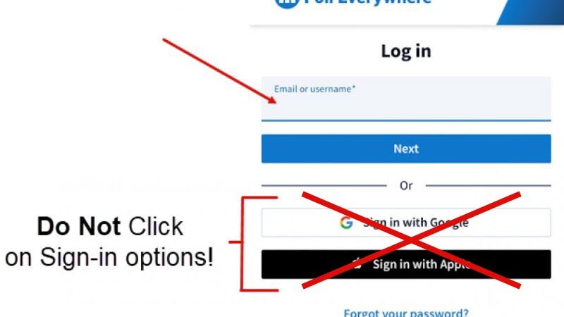 Poll Everywhere Log in page