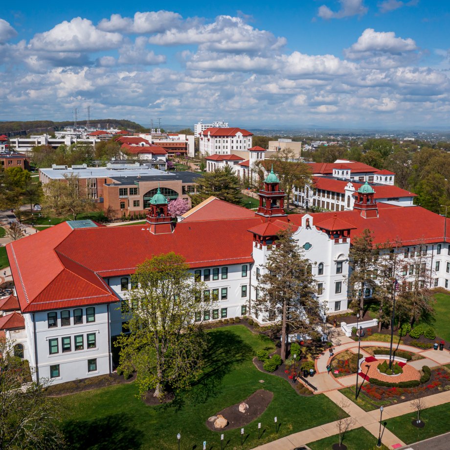 This image shows an aerial view of Montclair State University.