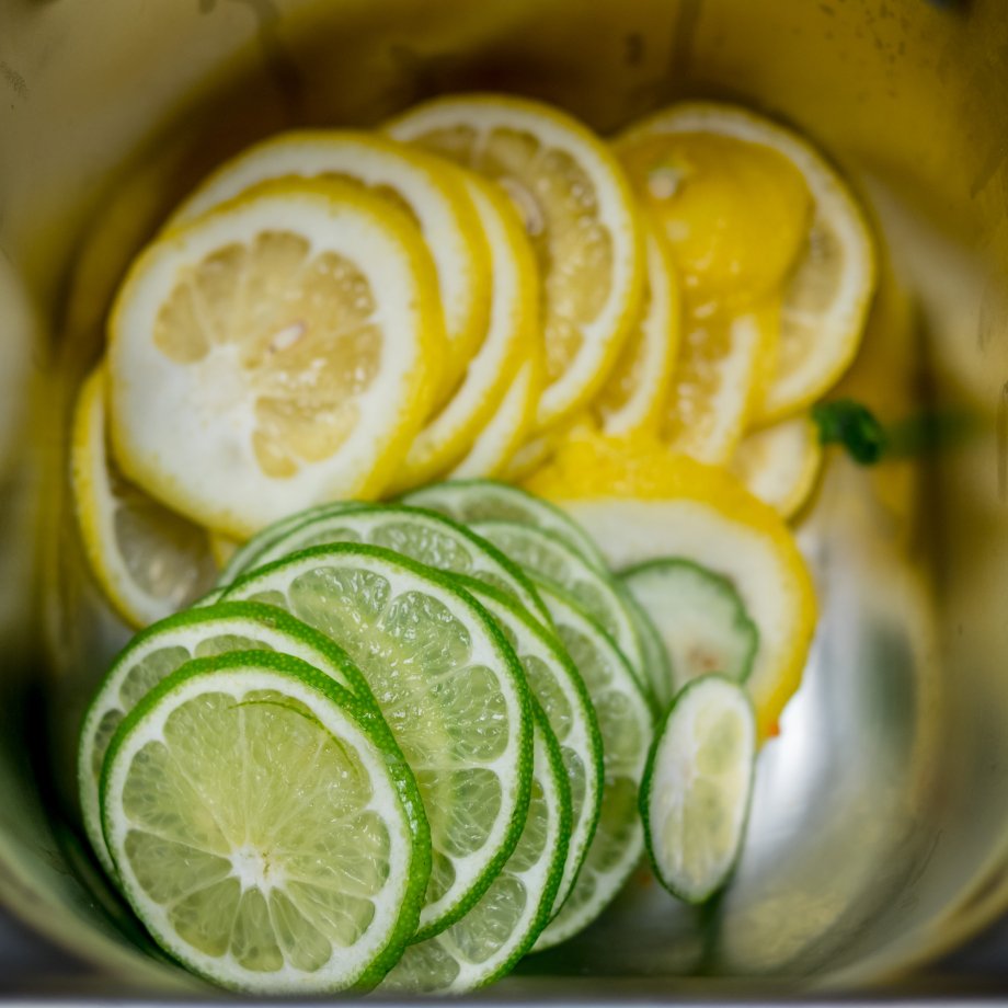 Lemons and limes cut in a nutrition lab