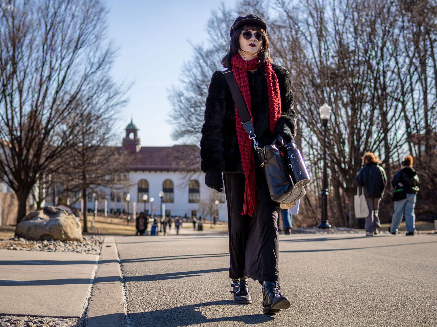 Katie walks to class on campus.