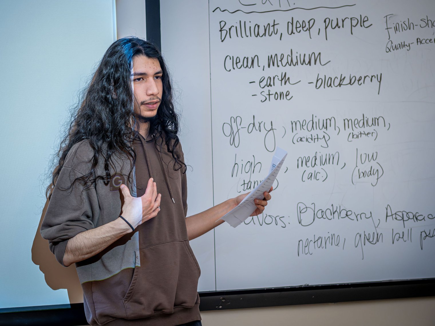 Godek explains the qualities of the wine his group tasted, including appearance, aromas and the flavor profile. (Photo by University Photographer Mike Peters)