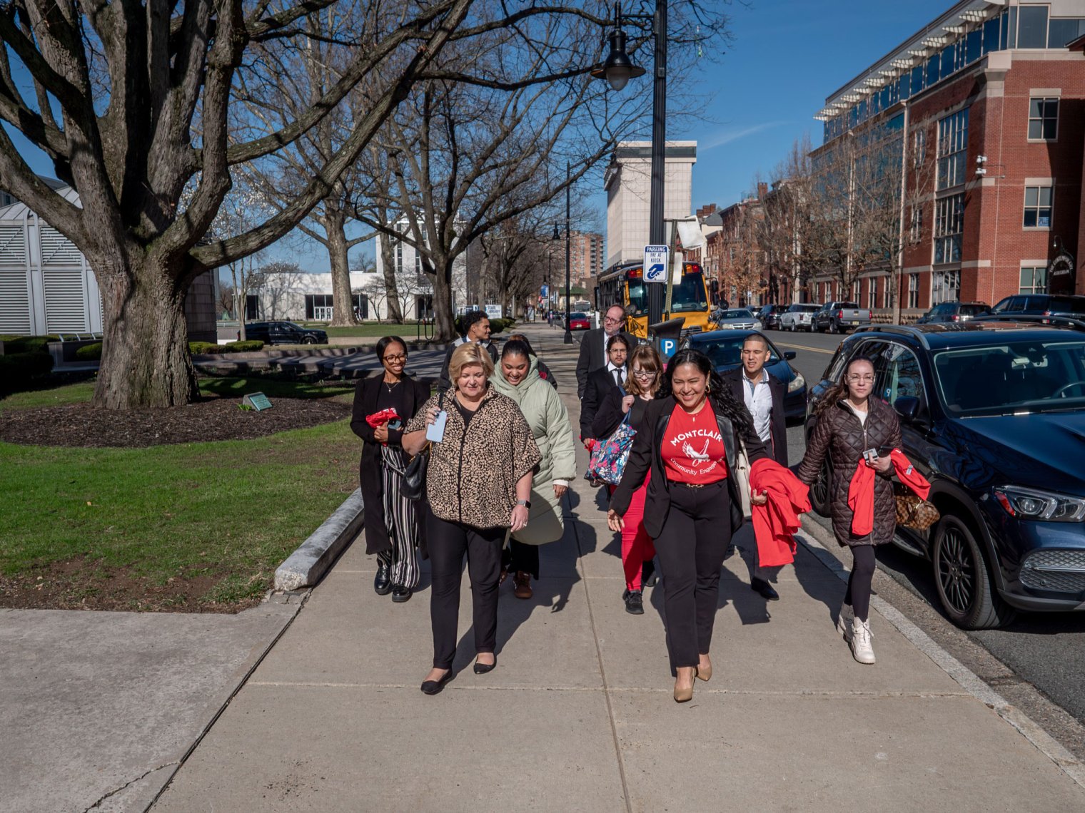 Montclair and Bloomfield College students arrive at the state capitol in Trenton, New Jersey.