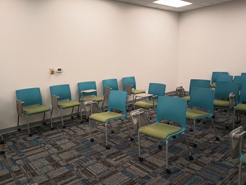 many chairs in classroom