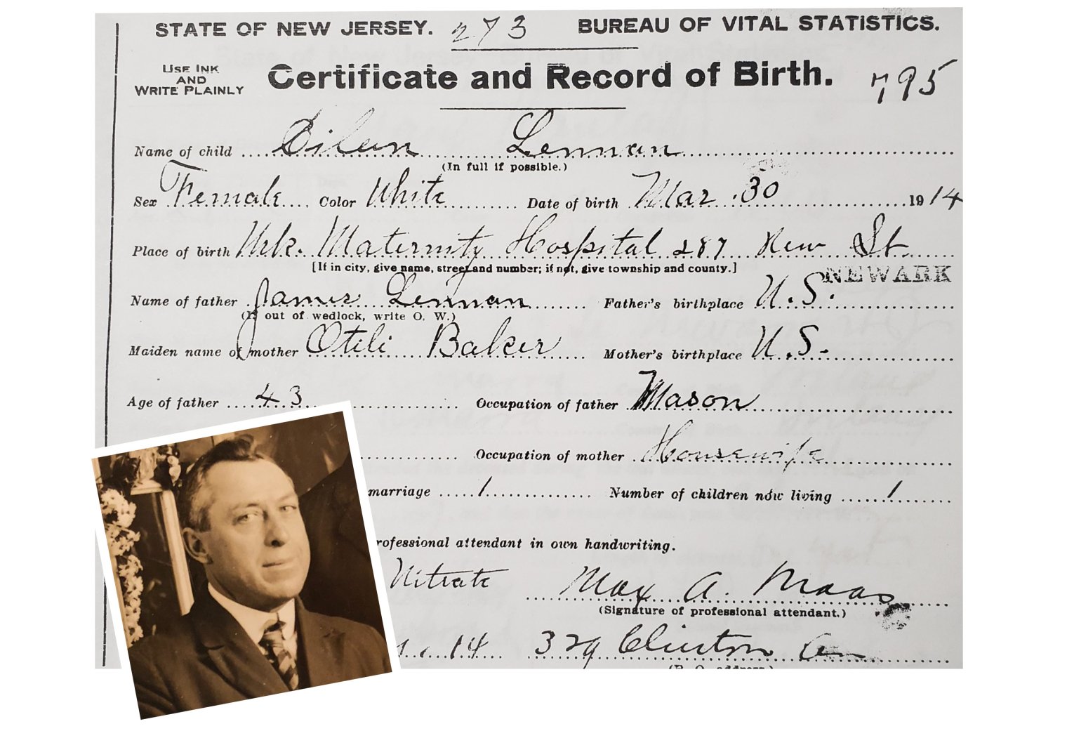A sample of the records from the New Jersey State Archives and a family photo helped unravel the mystery of the descendants of the bricklayers.