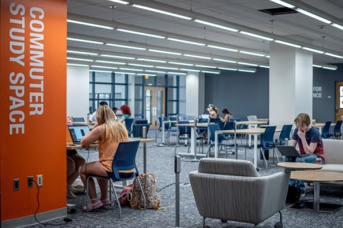 students in commuter study space
