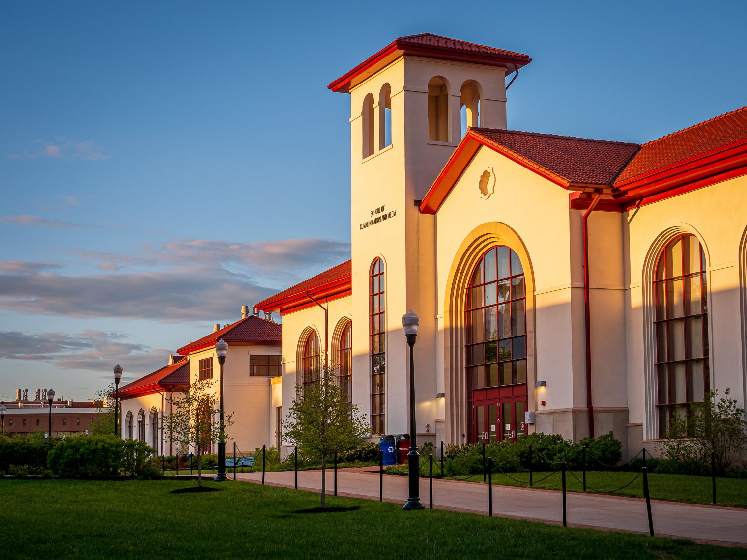 The School of Communication and Media basked in sunlight.