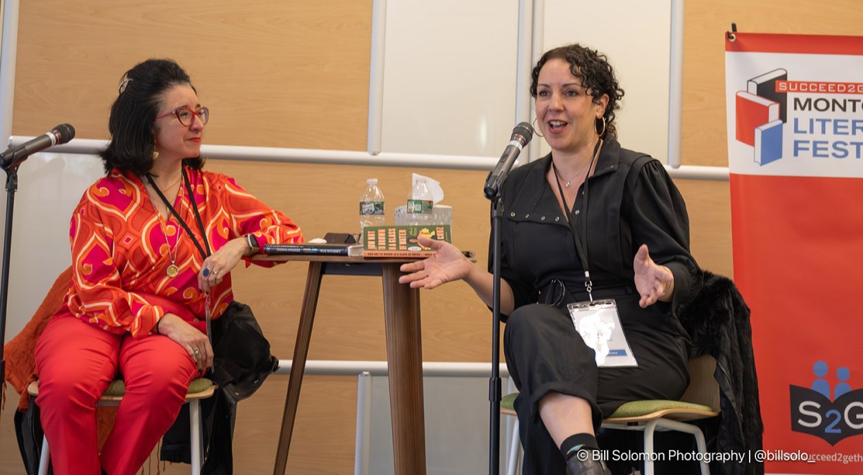 two authors speaking about book