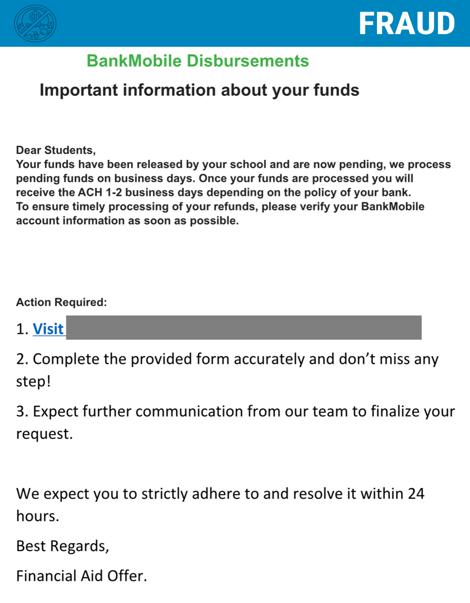 Screenshot of a phishing email posing as BankMobile.