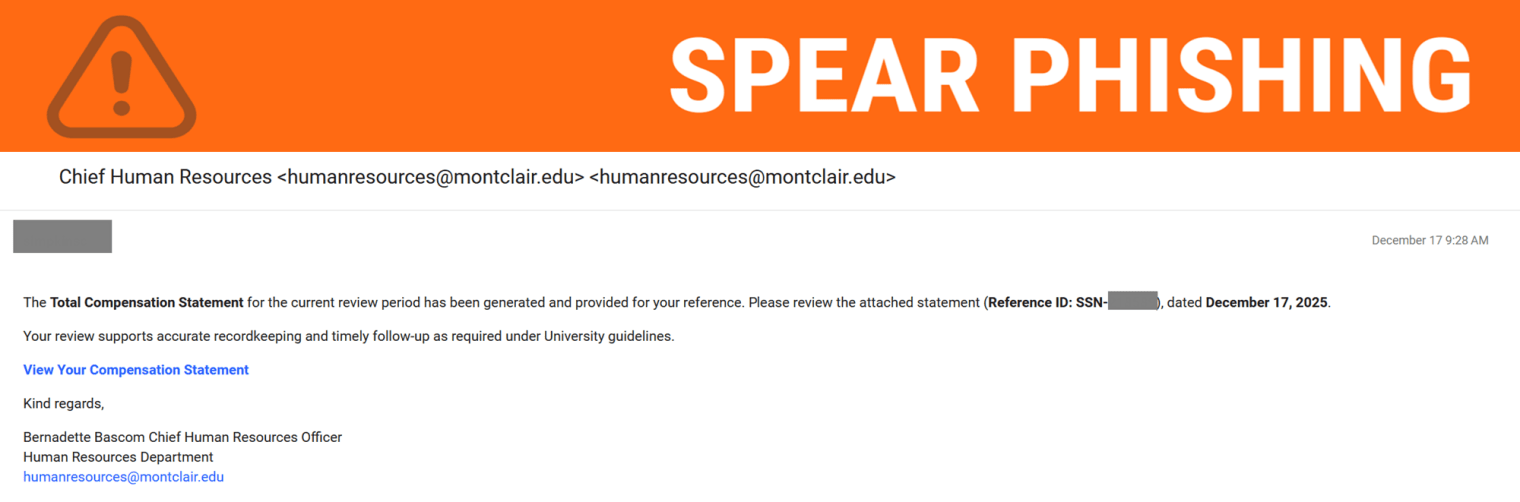 Screenshot of phishing email posing as HR.