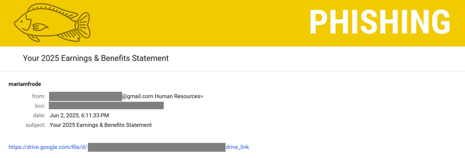 Screenshot of a phishing email about benefits statement.
