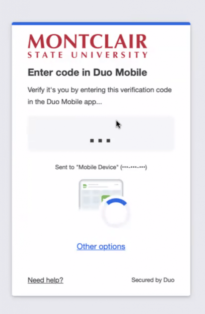 Screenshot of a fake Duo popup window that never fully loads.