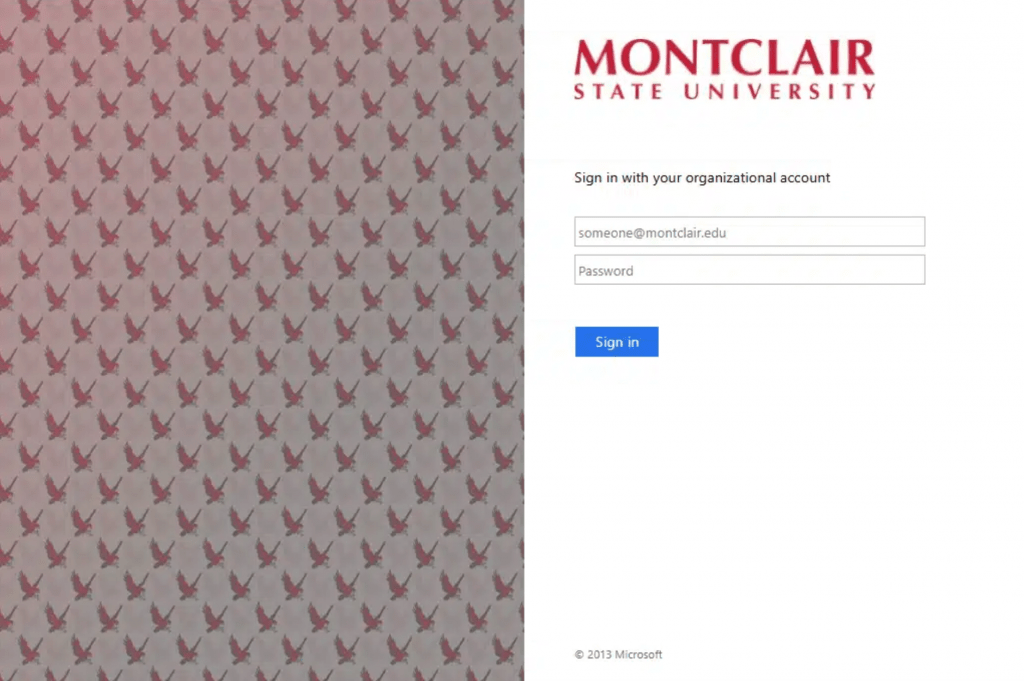 Screenshot of a fake Montclair login page.